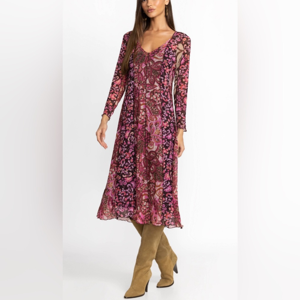 Johnny Was AGATHA MESH MIDI DRESS NWT
